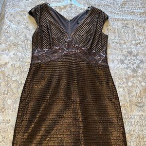 NWOT Tadshi Shoji Metallic Brown Cap Sleeve Midi Sheath Dress